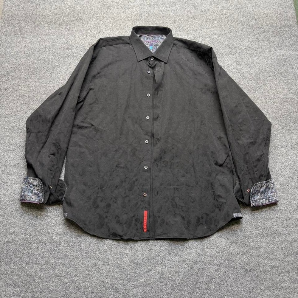 Visconti black paisley button up shirt colorful‎ cuffs size men's xl
